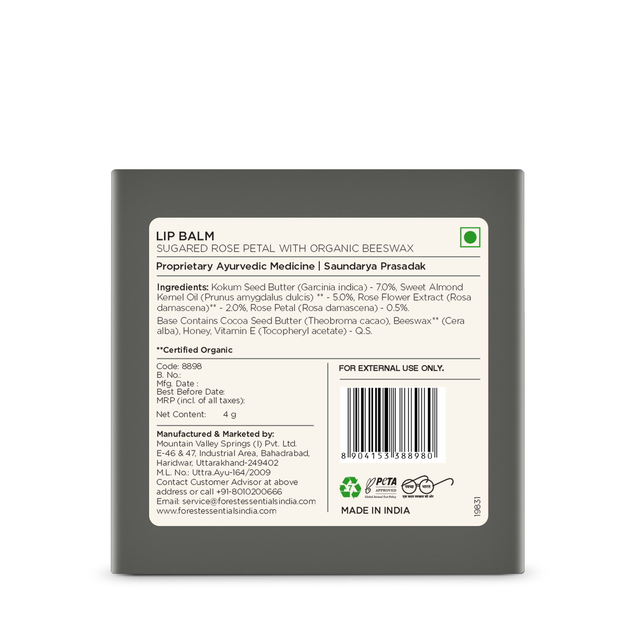 Forest Essentials Luscious Lip Balm With Organic Beeswax For Dry Chapped Lips