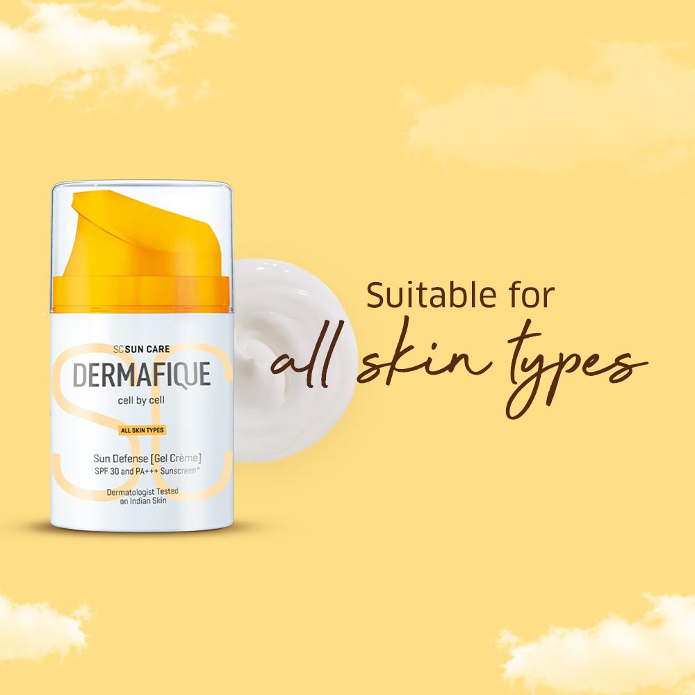 Dermafique Sun Defense Gel Crème, SPF 30, PA +++ Sunscreen 50g, Prevents Tanning & Pigmentation