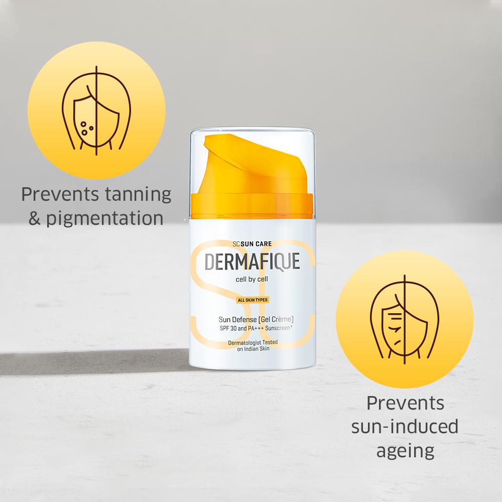 Dermafique Sun Defense Gel Crème, SPF 30, PA +++ Sunscreen 50g, Prevents Tanning & Pigmentation
