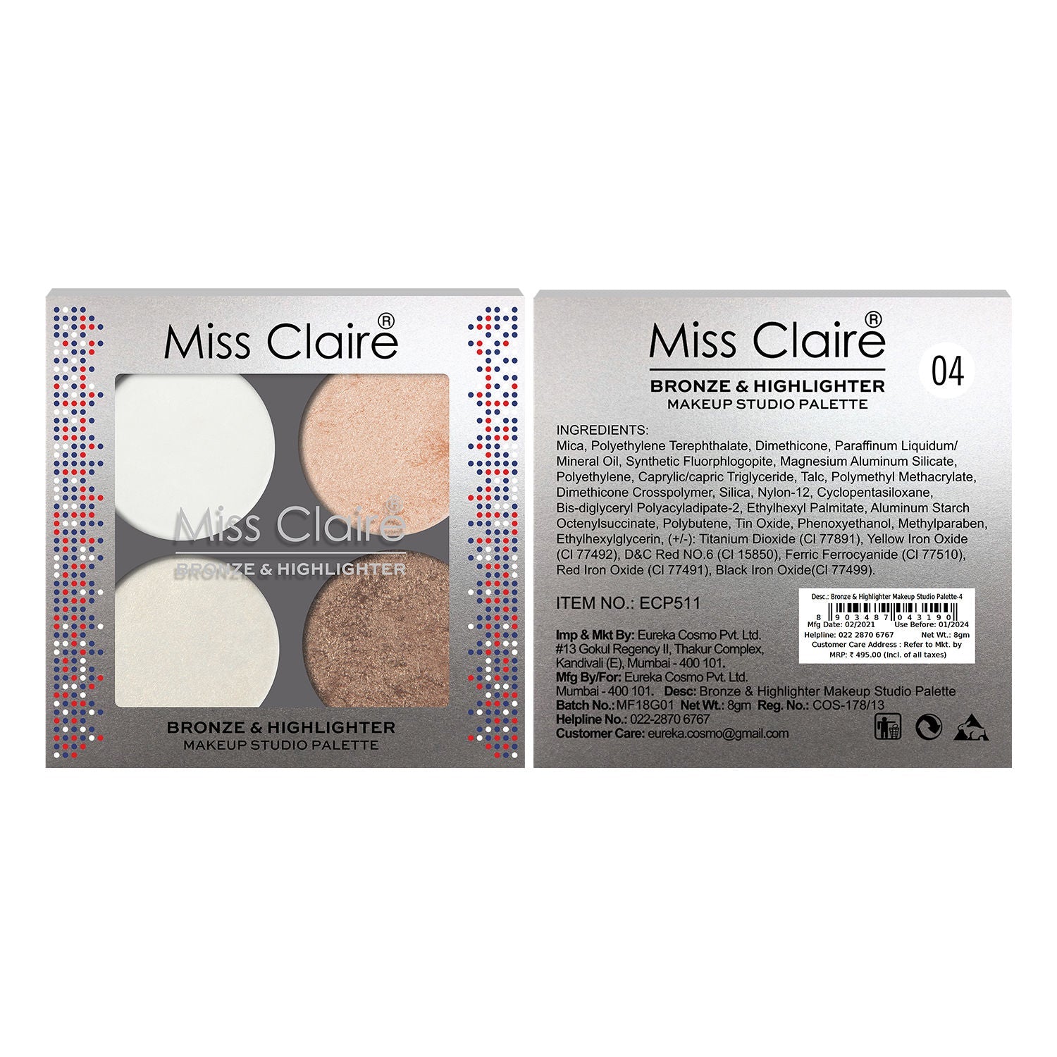 Miss Claire Bronze & Highlighter Makeup Studio Palette - 4