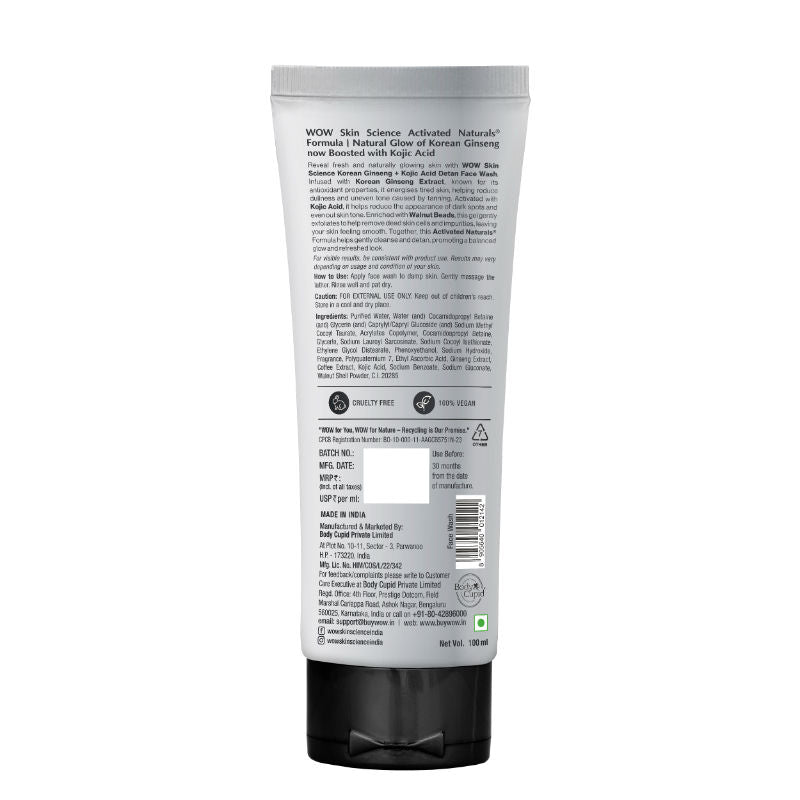 WOW Skin Science Men Korean Ginseng + Kojic Acid Detan Face Wash