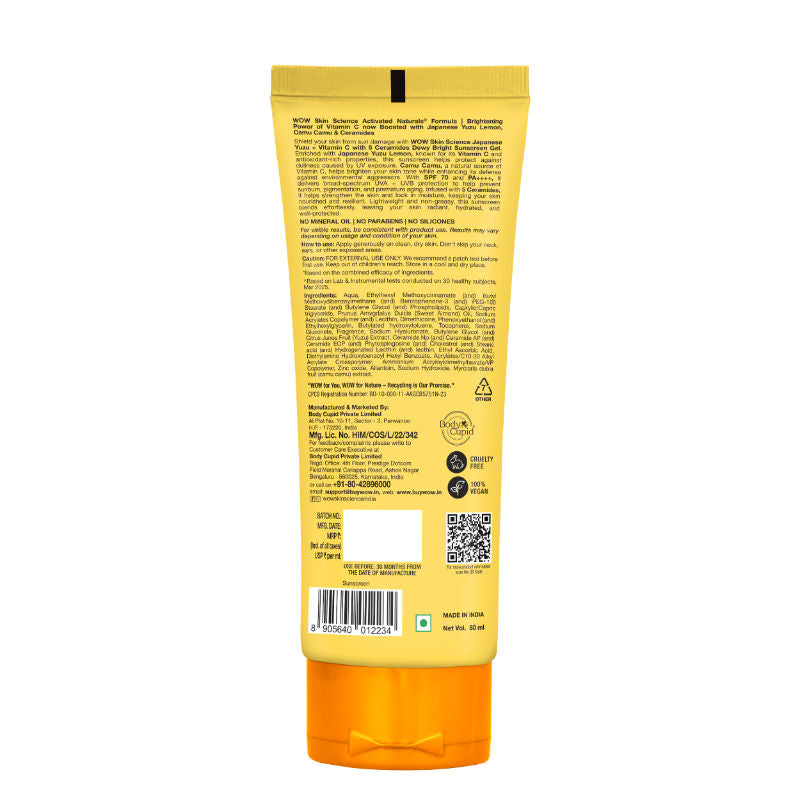 WOW Skin Science Japanese Yuzu Dewy Bright Sunscreen Gel