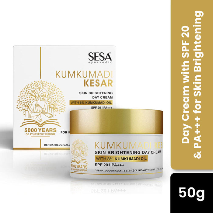 SESA 8% Kumkumadi Kesar Day Cream 50g SPF 20 & PA++ Skin Brightening Face Moisturizer Face Cream