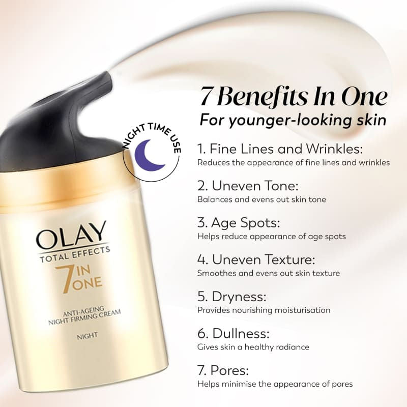 Olay Total Effects Night Cream, Fights 7 Signs Of Ageing With Niacinamide And Green Tea Extracts