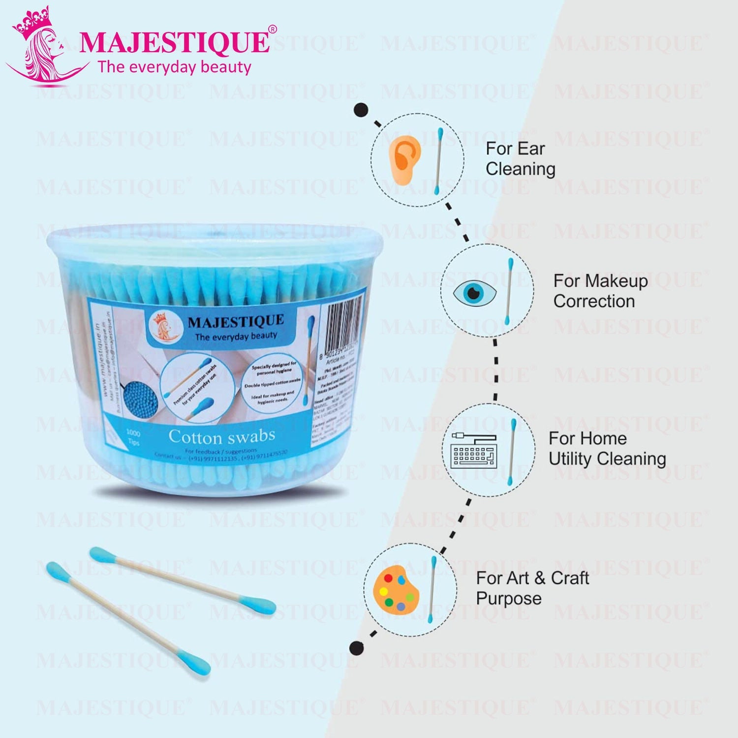 Majestique 500-Swab Ear Cleaner Buds, Eco-Friendly And Multi-Functional Cotton Swab Stick