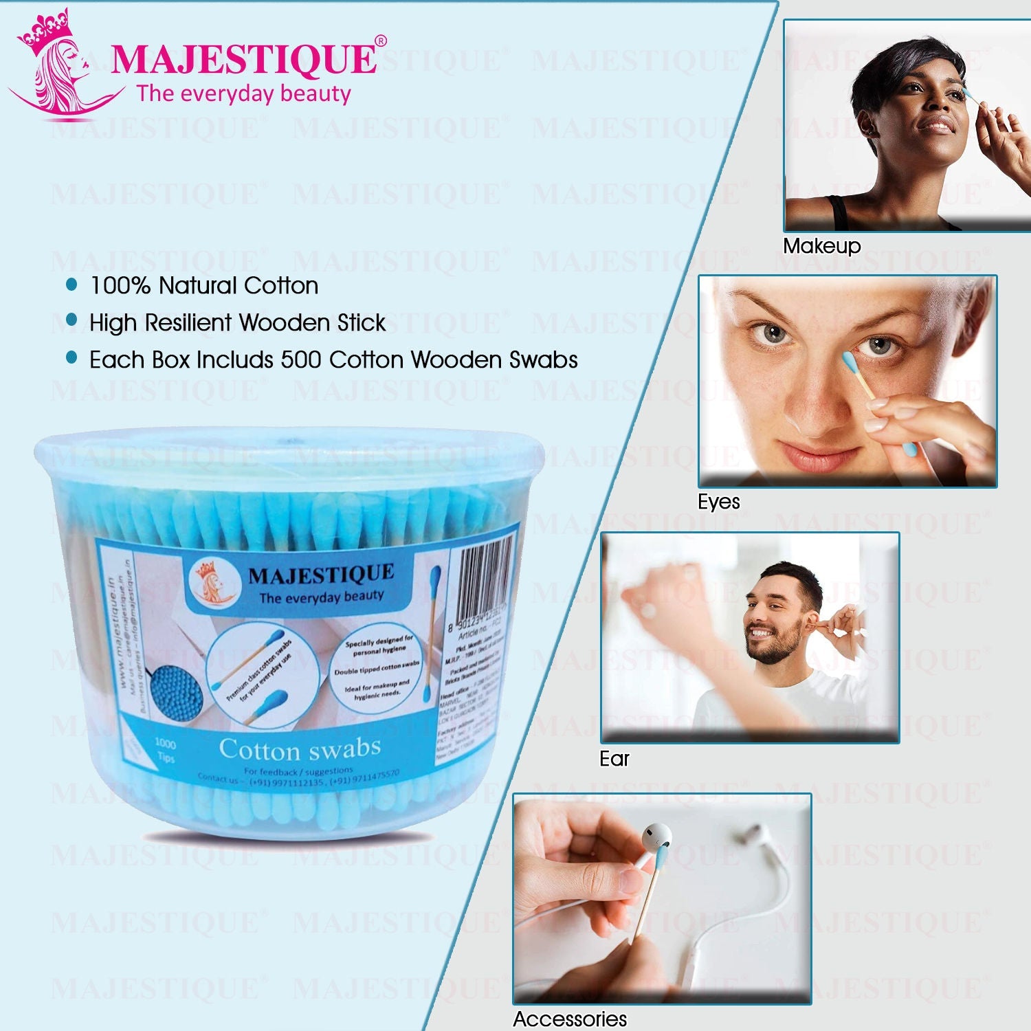 Majestique 500-Swab Ear Cleaner Buds, Eco-Friendly And Multi-Functional Cotton Swab Stick