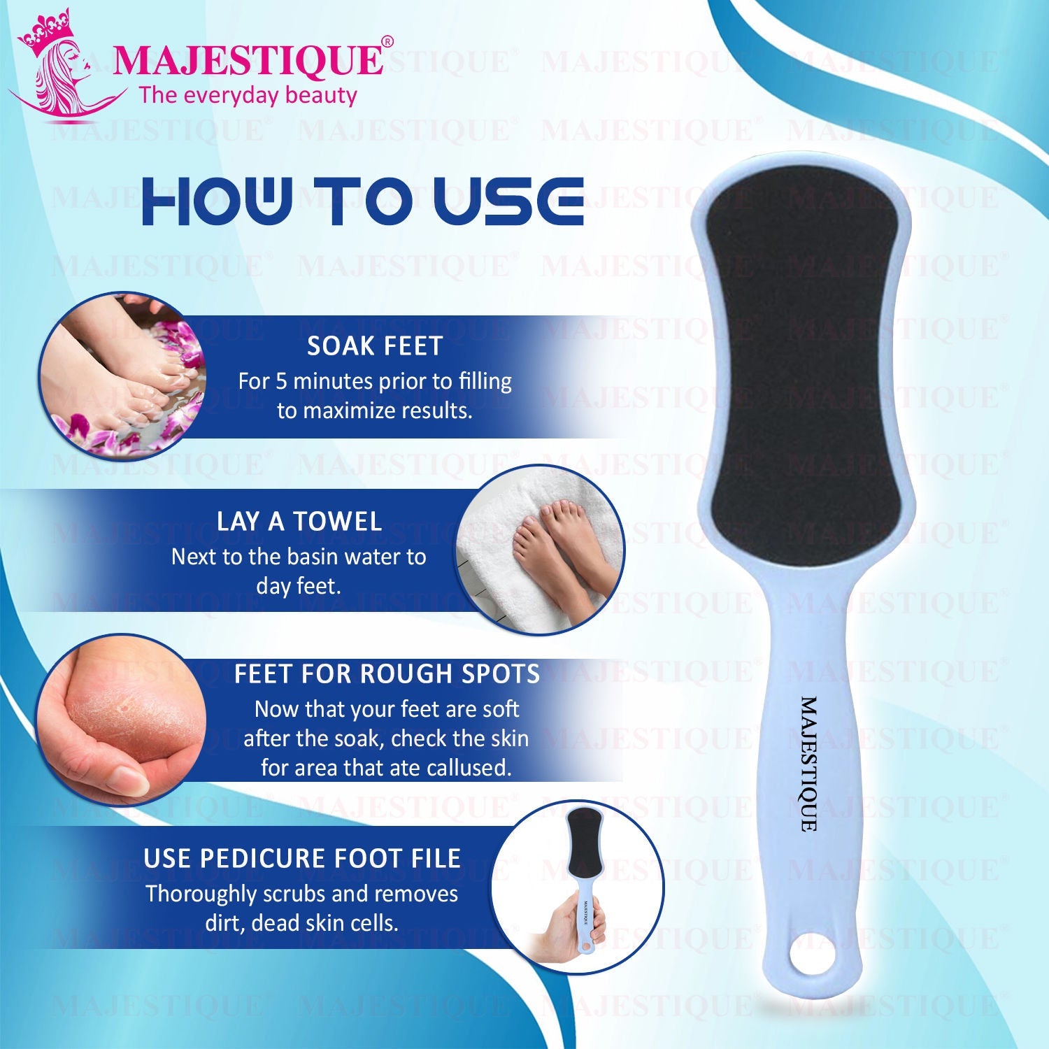Majestique Foot Scrubber - Callus Remover & Pedicure Tool for Wet & Dry Feet - Color May Vary