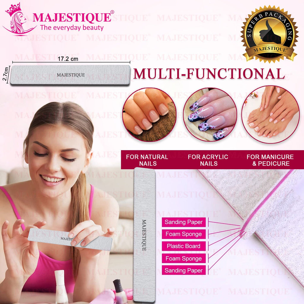 Majestique Reusable Nail File, Double-Sided Grit Cuticle Pusher for Nail Care Manicure Tool