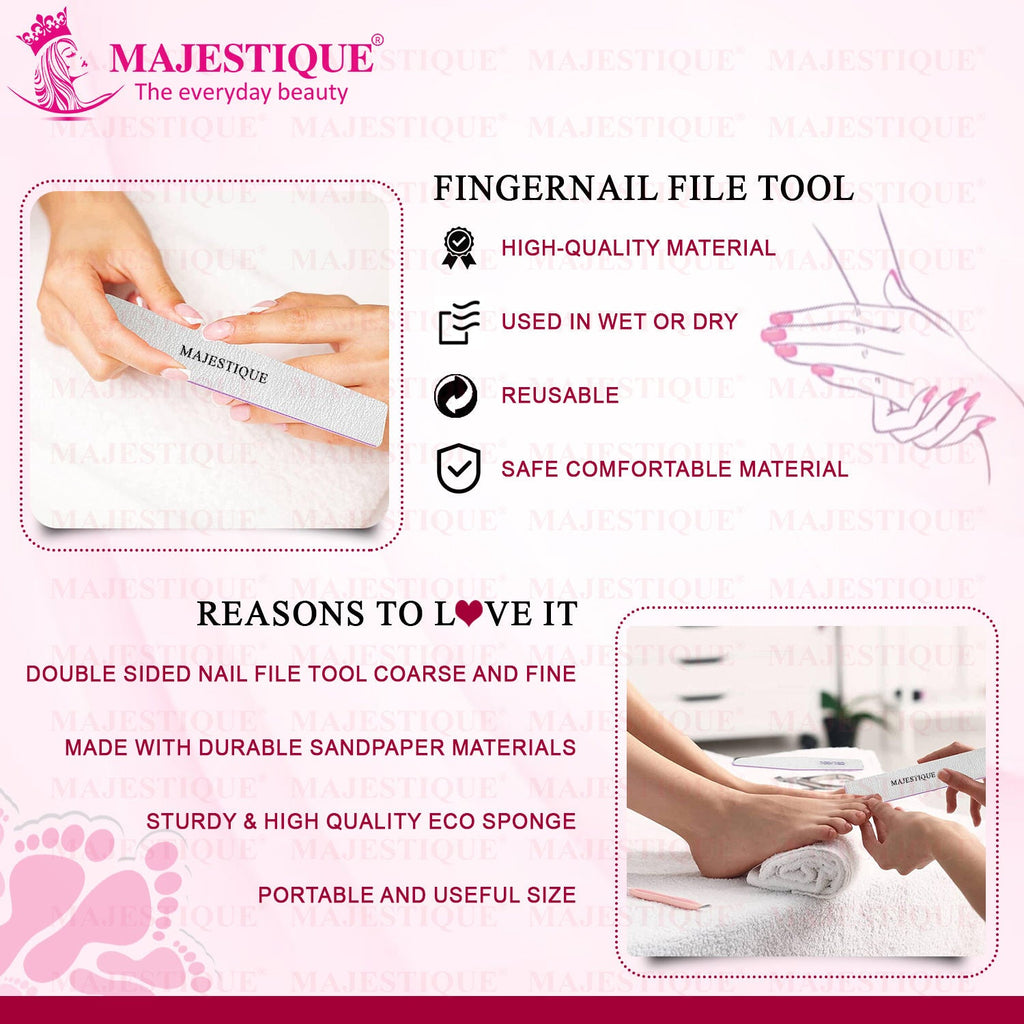 Majestique Reusable Nail File, Double-Sided Grit Cuticle Pusher for Nail Care Manicure Tool