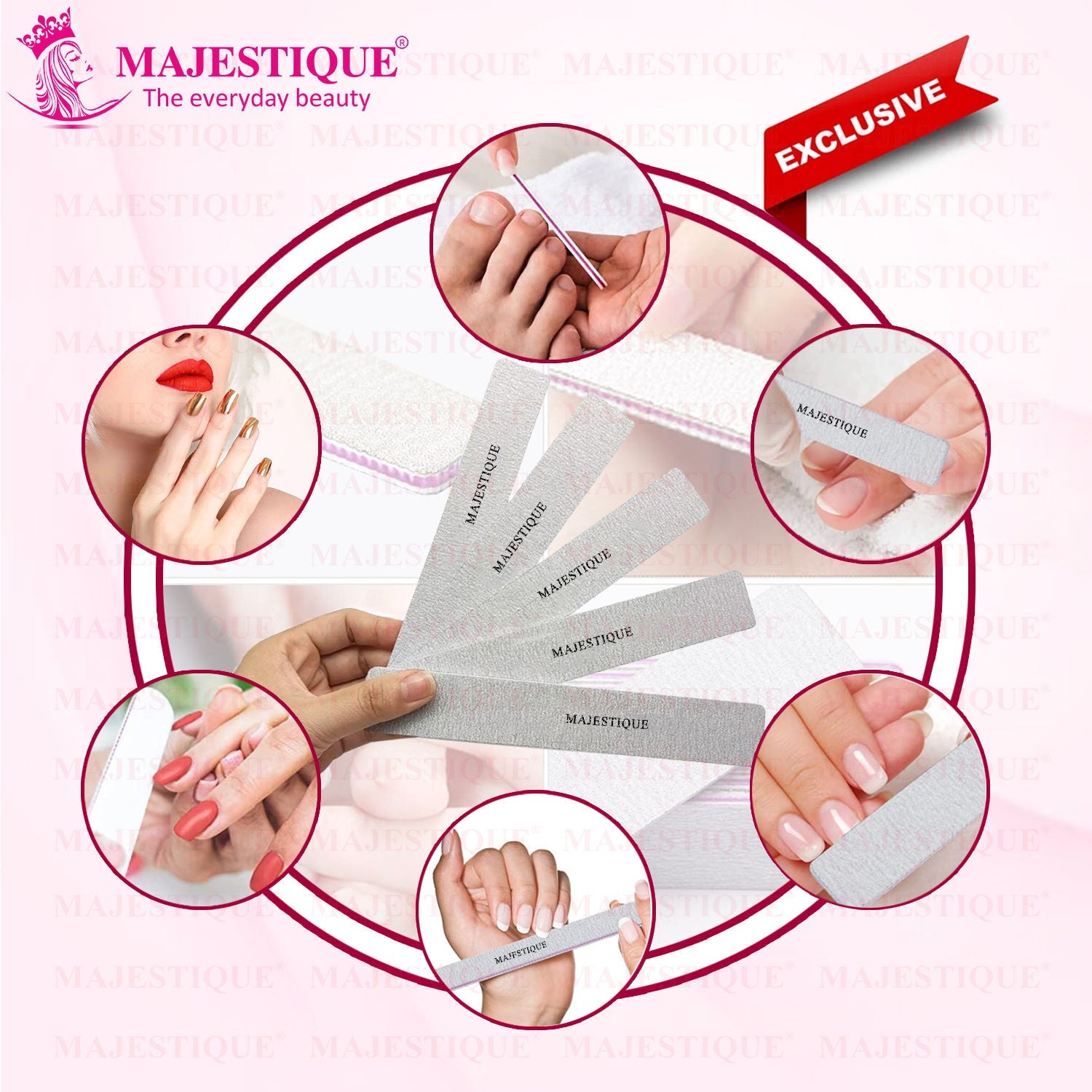 Majestique Reusable Nail File, Double-Sided Grit Cuticle Pusher for Nail Care Manicure Tool