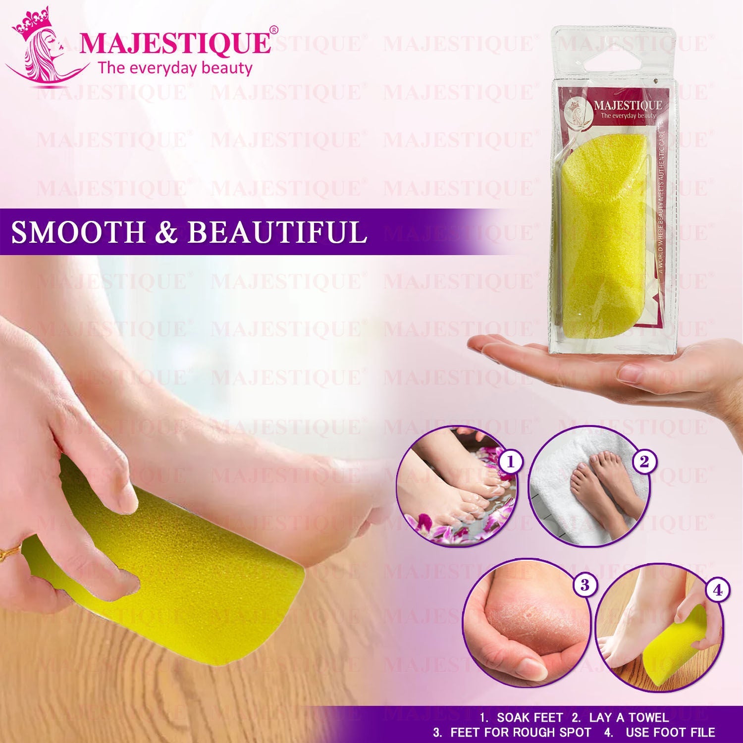 Majestique Moisturizing Body Wash & Sponge Foot Buffer, Clean Scent, Exfoliates - Color May Vary