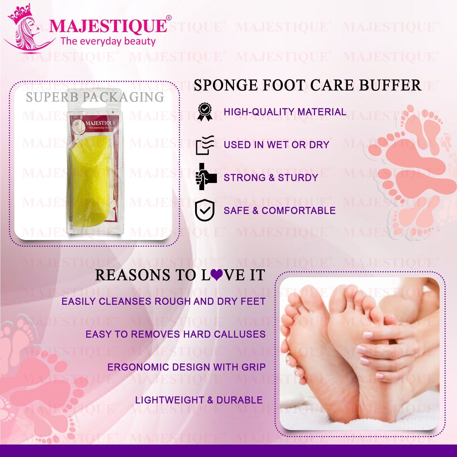 Majestique Moisturizing Body Wash & Sponge Foot Buffer, Clean Scent, Exfoliates - Color May Vary