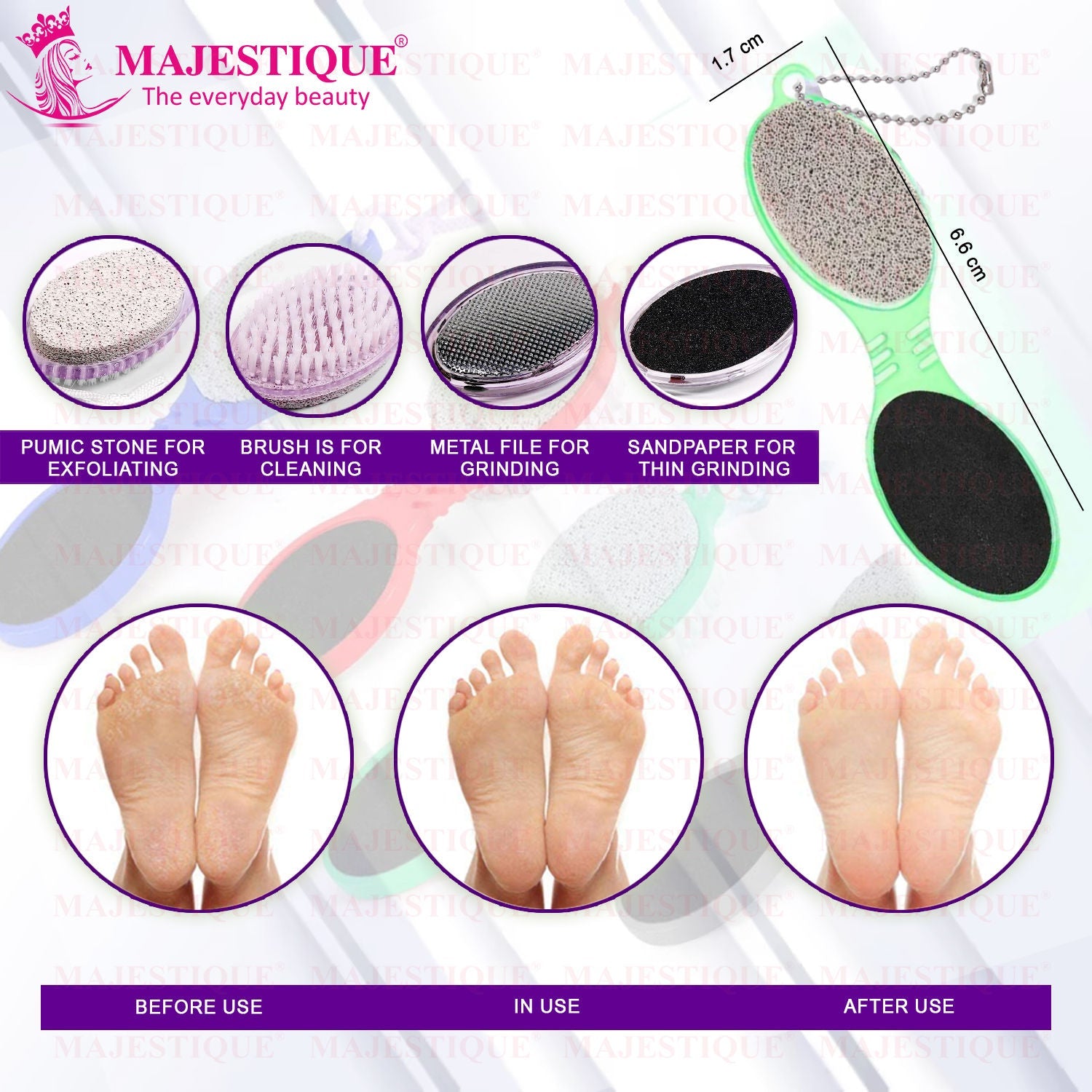 Majestique 4-in-1 Hard Skin Remover for Legs - Foot Brush & Pedicure Tool - Color May Vary
