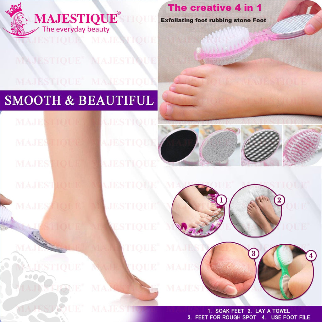 Majestique 4-in-1 Hard Skin Remover for Legs - Foot Brush & Pedicure Tool - Color May Vary