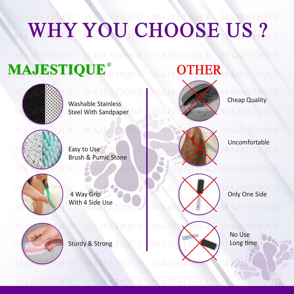 Majestique 4-in-1 Hard Skin Remover for Legs - Foot Brush & Pedicure Tool - Color May Vary