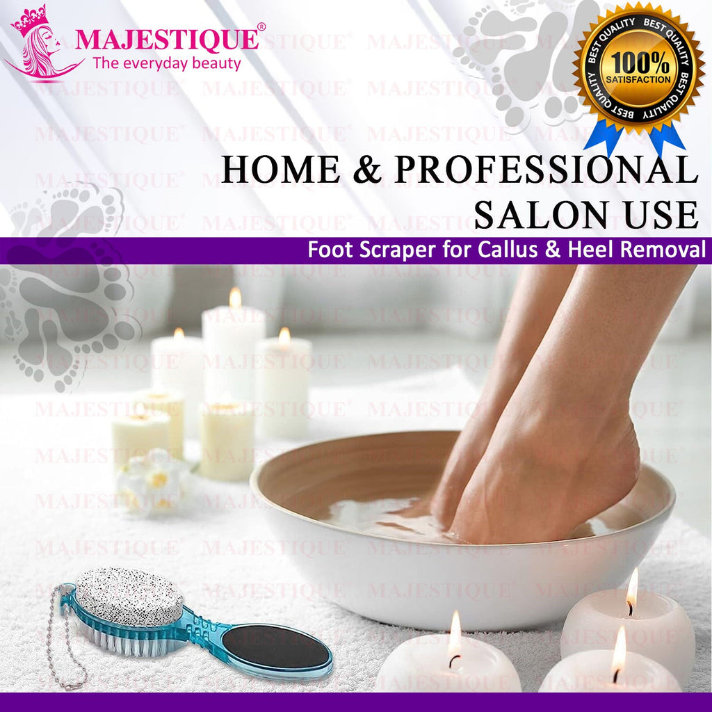 Majestique 4-in-1 Hard Skin Remover for Legs - Foot Brush & Pedicure Tool - Color May Vary