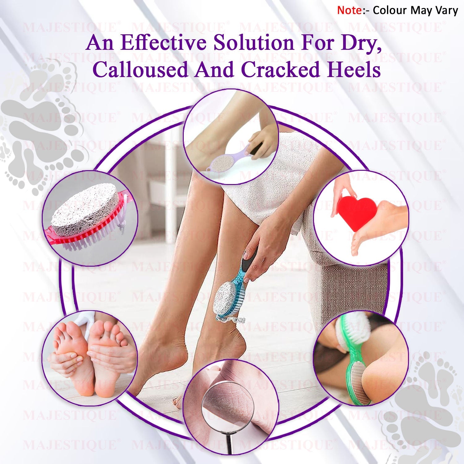 Majestique 4-in-1 Hard Skin Remover for Legs - Foot Brush & Pedicure Tool - Color May Vary