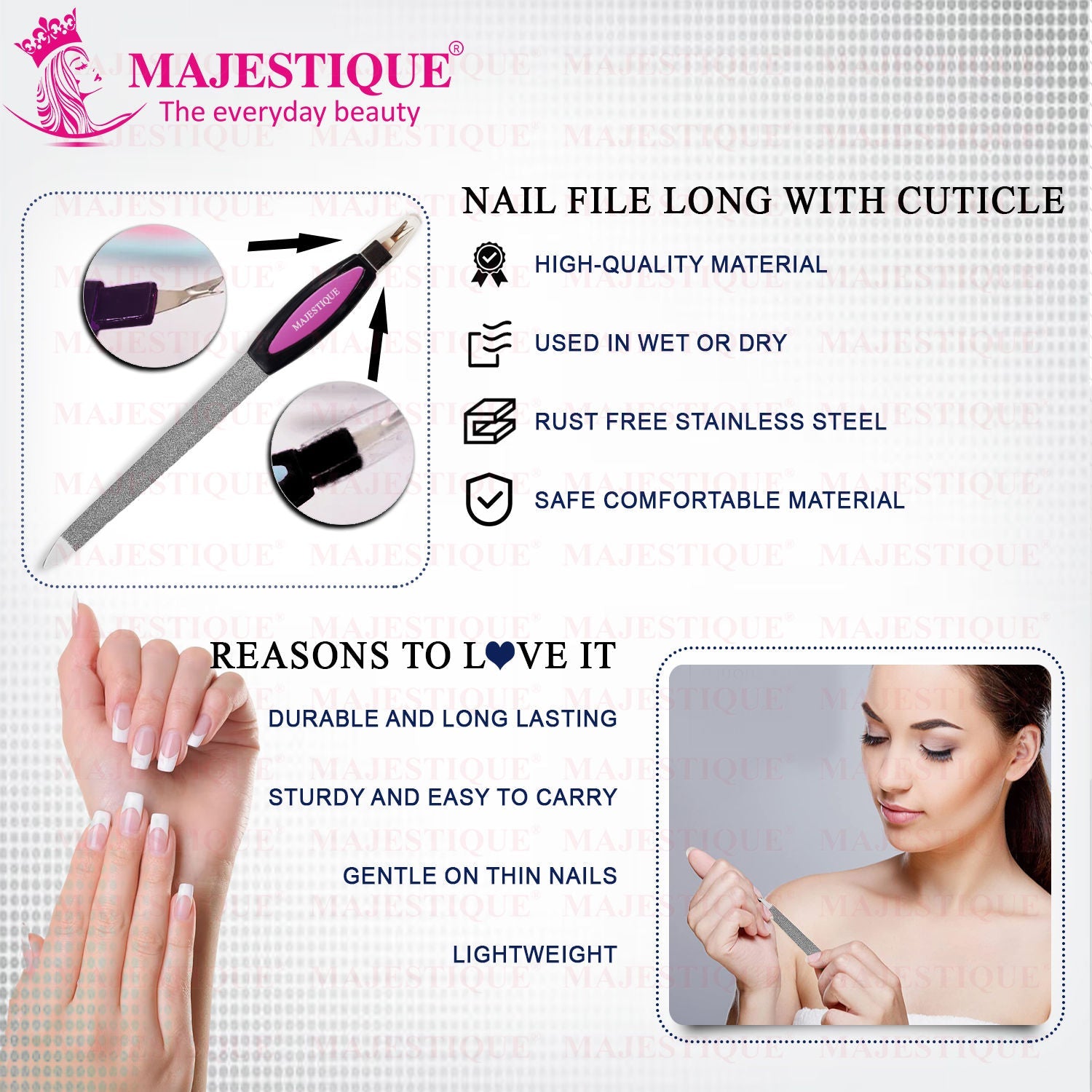 Majestique Nail File - Perfect for Filing, Shaping and Polishing - Color May Vary