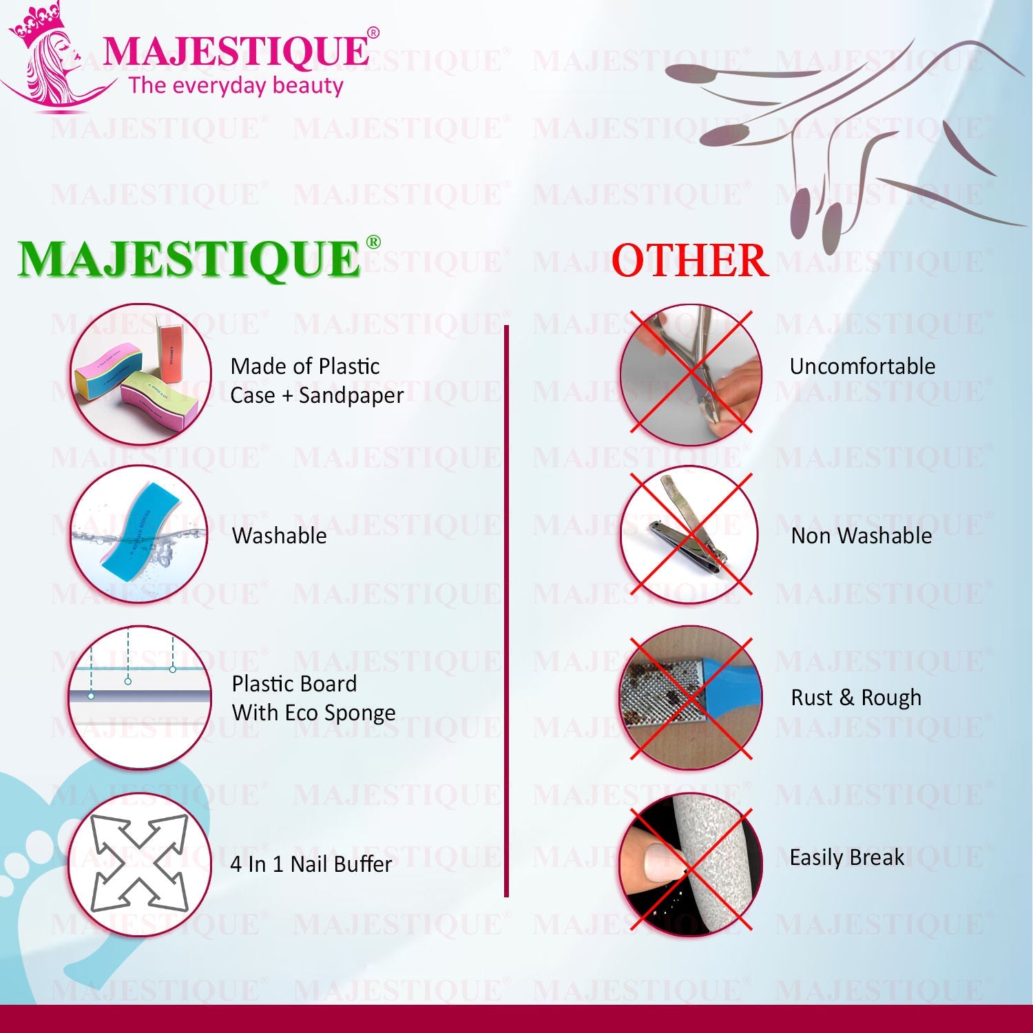 Majestique 4-Way Manicure Pedicure Board Emery, Buffer, Sanding Files, Nail Care - Color May Vary