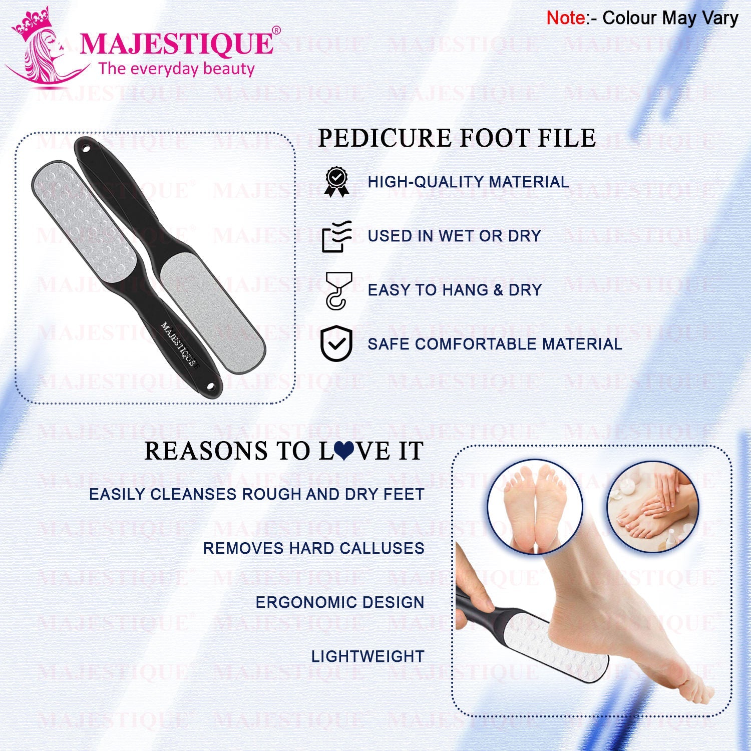 Majestique Callus Remover Foot Scrubber for Pedicure Spa Treatment - Color May Vary