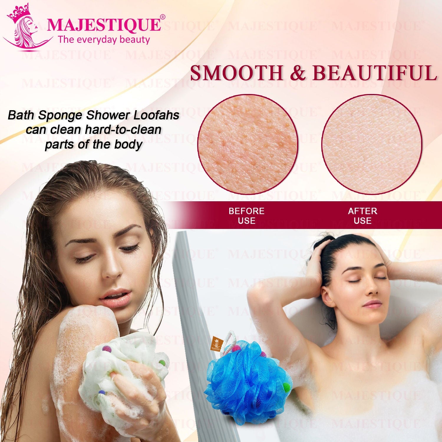Majestique Loofah With Active Spheres Mesh Shower Sponge (Color May Vary)