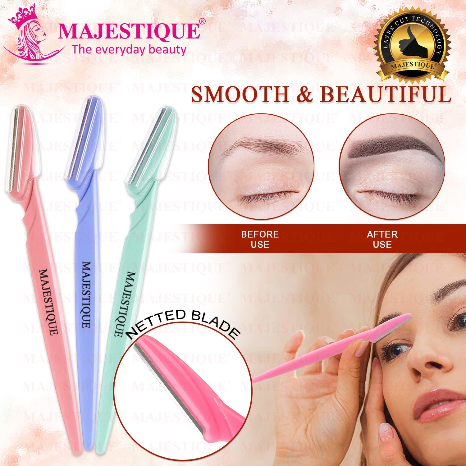 Majestique Eyebrow Razor Shaper & Trimmer Face Shave, Face Touch-Up - Color May Vary