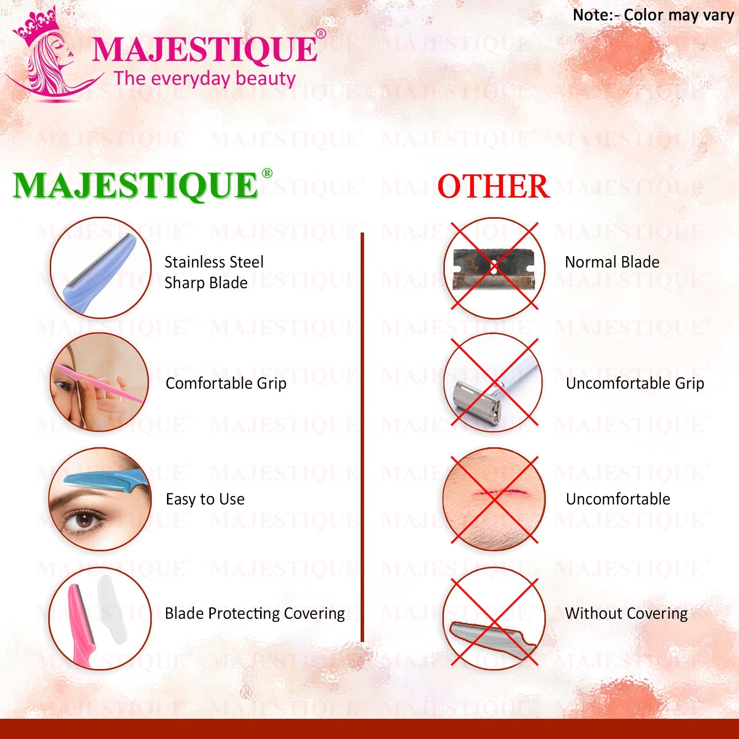 Majestique Eyebrow Razor Shaper & Trimmer Face Shave, Face Touch-Up - Color May Vary