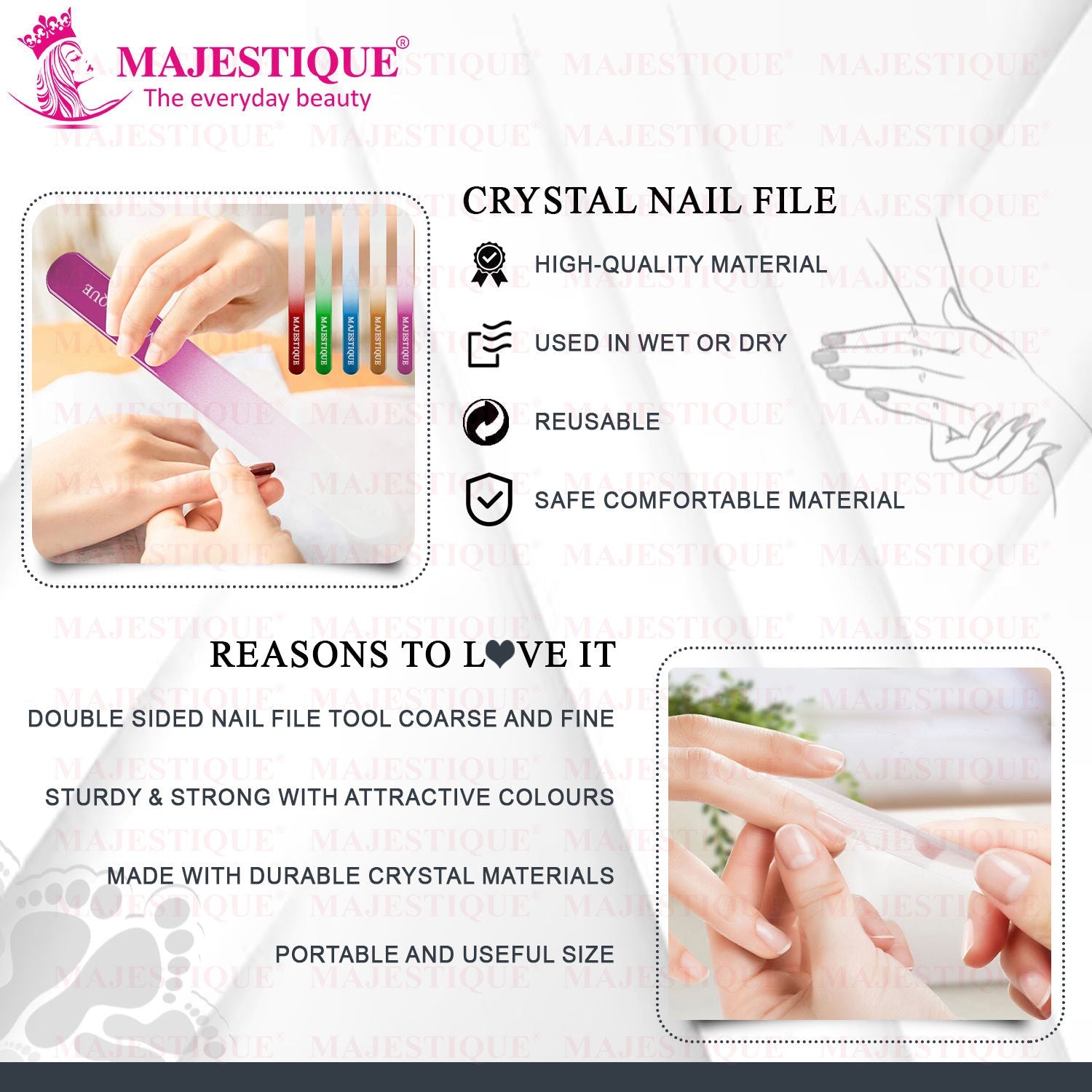 Majestique Nail Filer Glass - Professional Manicure Tool for Women and Girls - Color May Vary