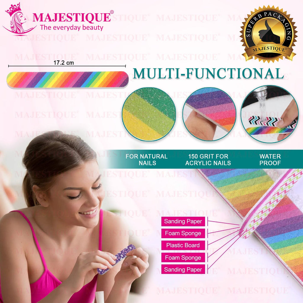 Majestique Colorful Nail File Strips - Double Sided for Mani & Pedi - Color May Vary