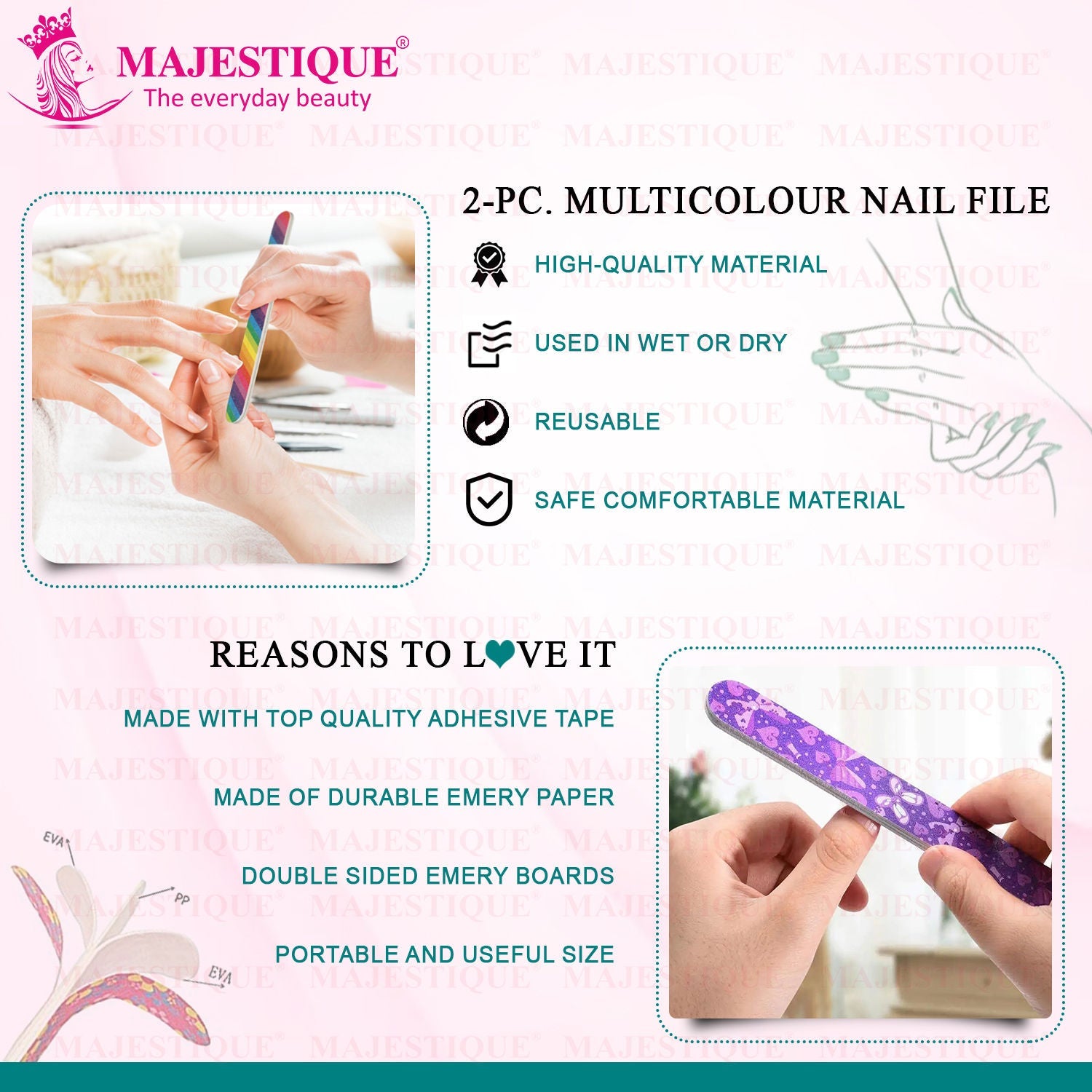 Majestique Colorful Nail File Strips - Double Sided for Mani & Pedi - Color May Vary
