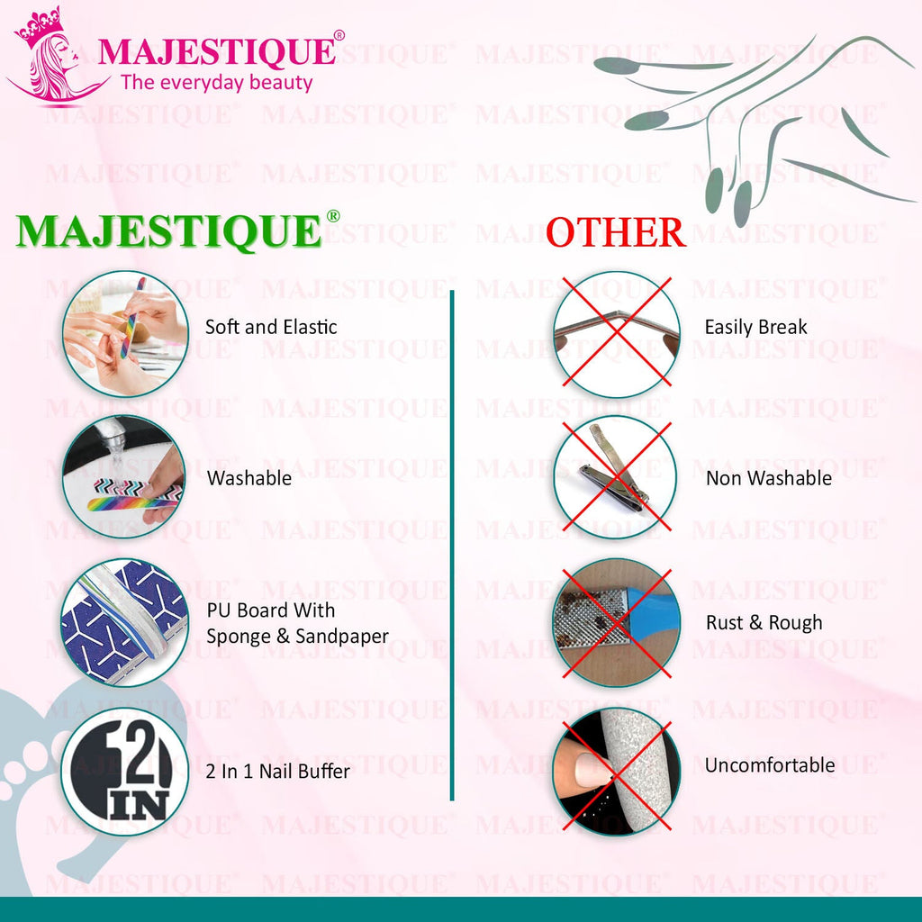 Majestique Colorful Nail File Strips - Double Sided for Mani & Pedi - Color May Vary
