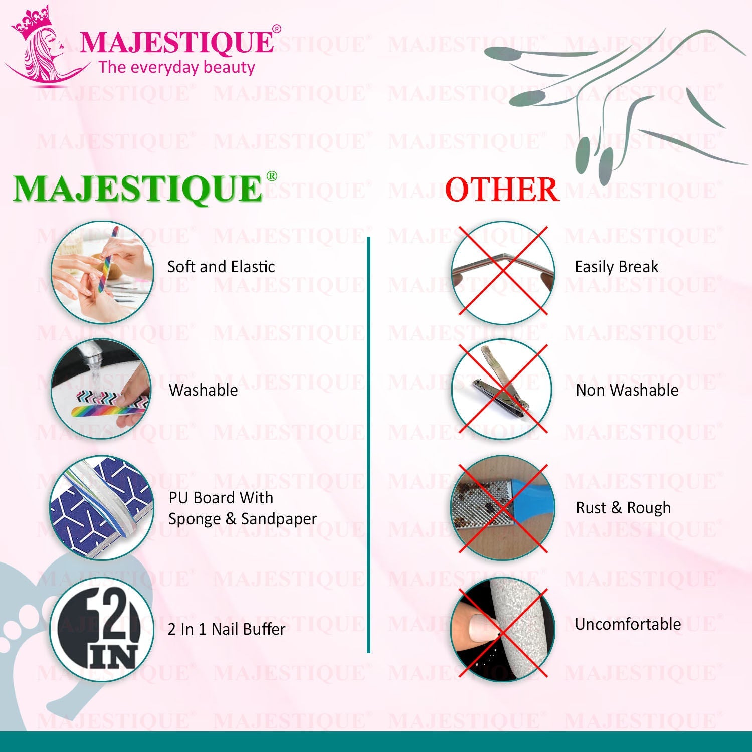 Majestique Colorful Nail File Strips - Double Sided for Mani & Pedi - Color May Vary