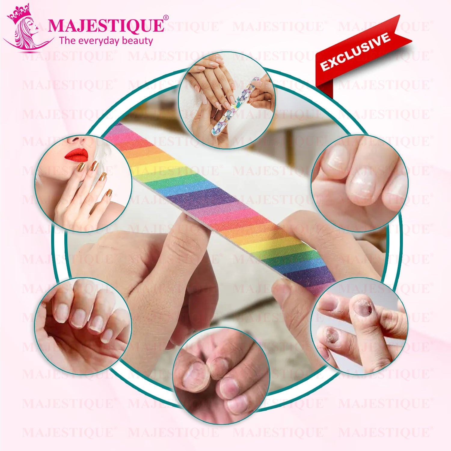 Majestique Colorful Nail File Strips - Double Sided for Mani & Pedi - Color May Vary