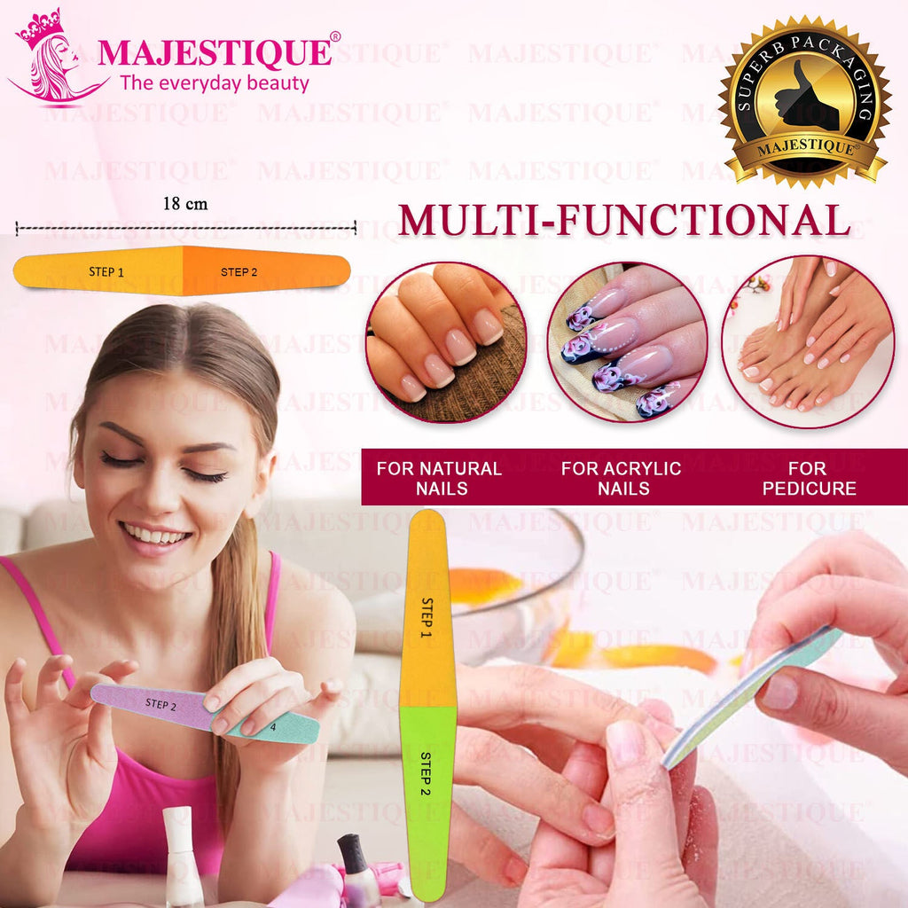 Majestique 4-Way Nail File & Buffer for All Nails - Buffer Block, Nail Shiner - Color May Vary