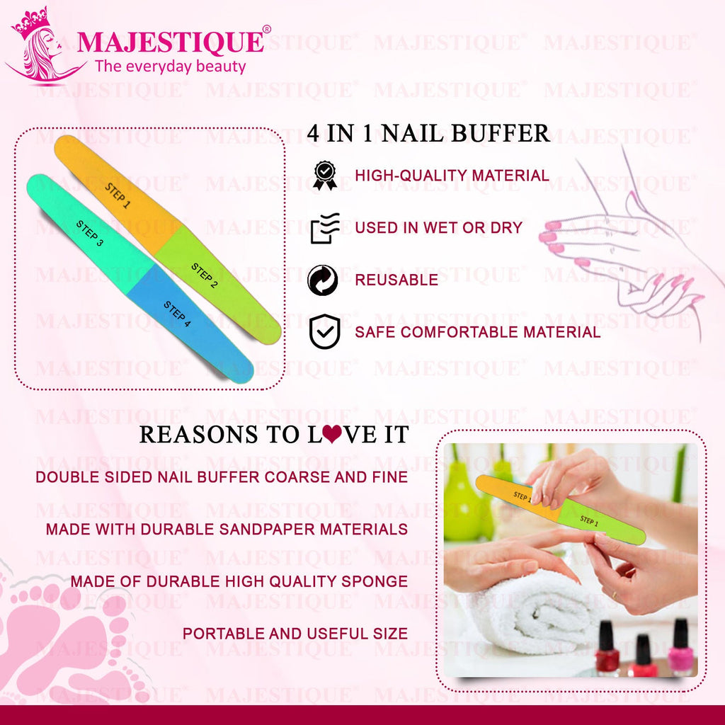 Majestique 4-Way Nail File & Buffer for All Nails - Buffer Block, Nail Shiner - Color May Vary