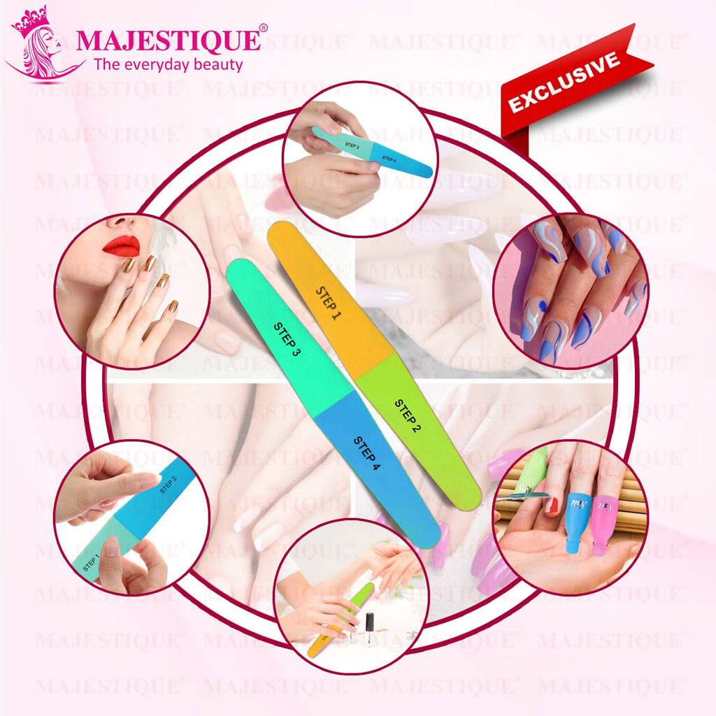 Majestique 4-Way Nail File & Buffer for All Nails - Buffer Block, Nail Shiner - Color May Vary