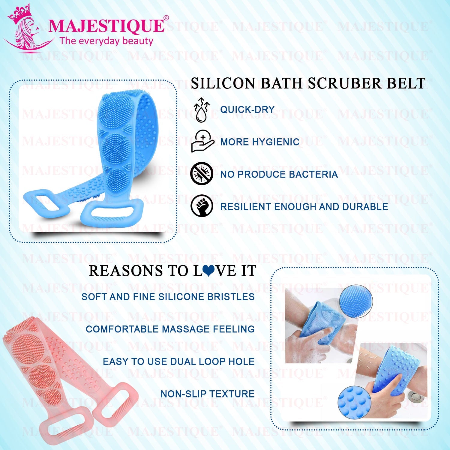 Majestique Bath Scrub Belt With Handle( Colore May Very )-1 pcs