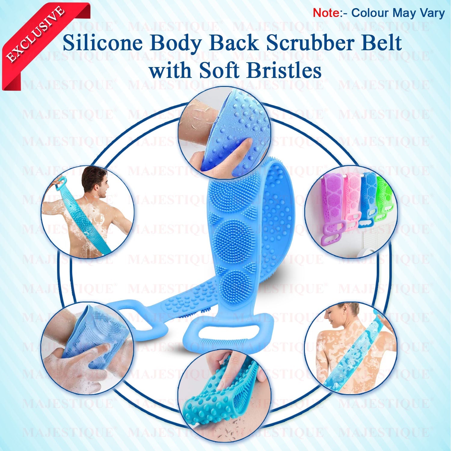 Majestique Bath Scrub Belt With Handle( Colore May Very )-1 pcs