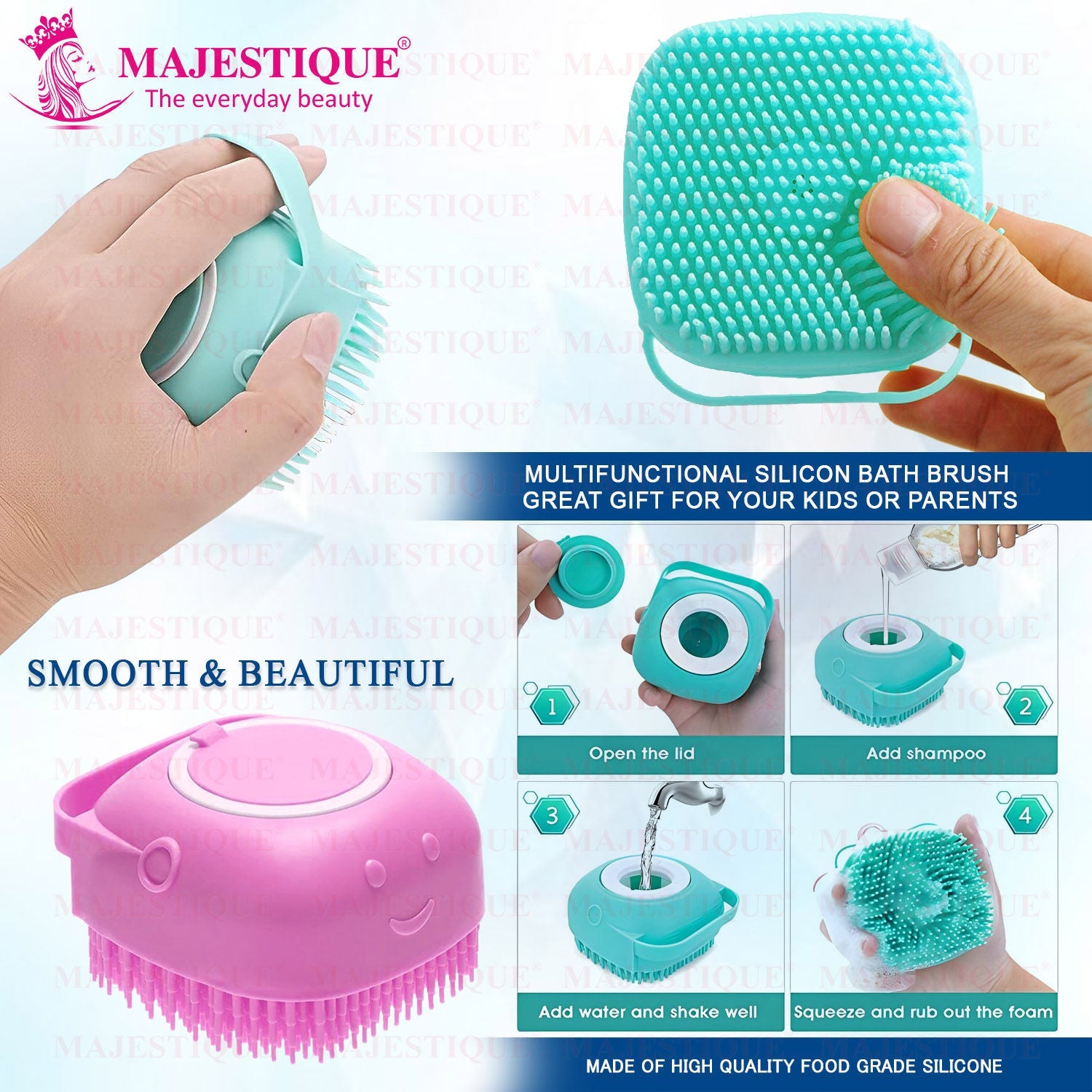 Majestique Bath Silicone Shower Scrubber Color May Vary