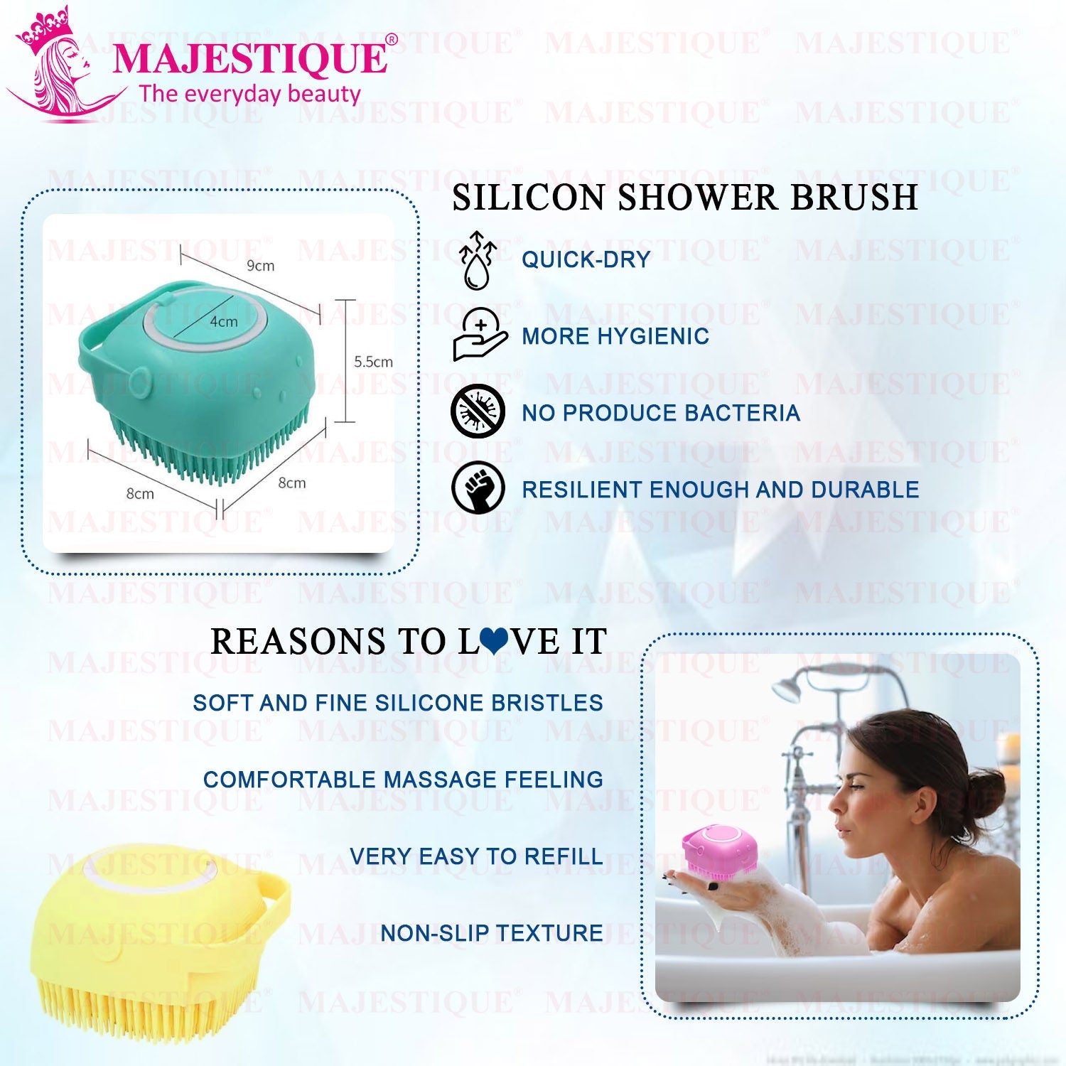 Majestique Bath Silicone Shower Scrubber Color May Vary