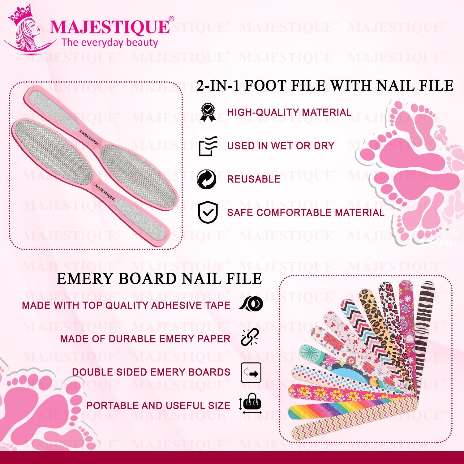 Majestique 2 In 1 Plate Foot Scrubber & Emery Board Nail Filer - Color May Vary