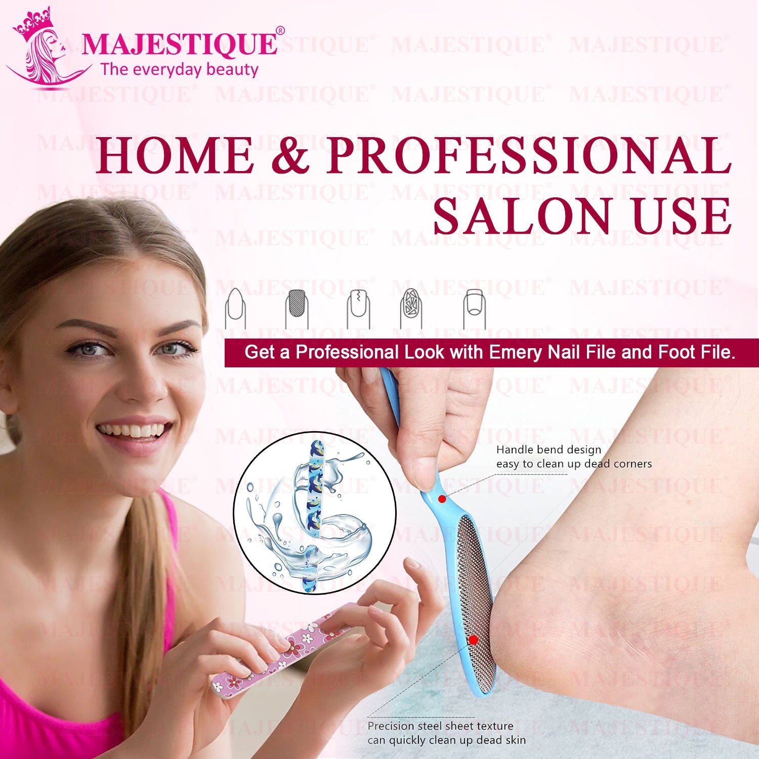 Majestique 2 In 1 Plate Foot Scrubber & Emery Board Nail Filer - Color May Vary