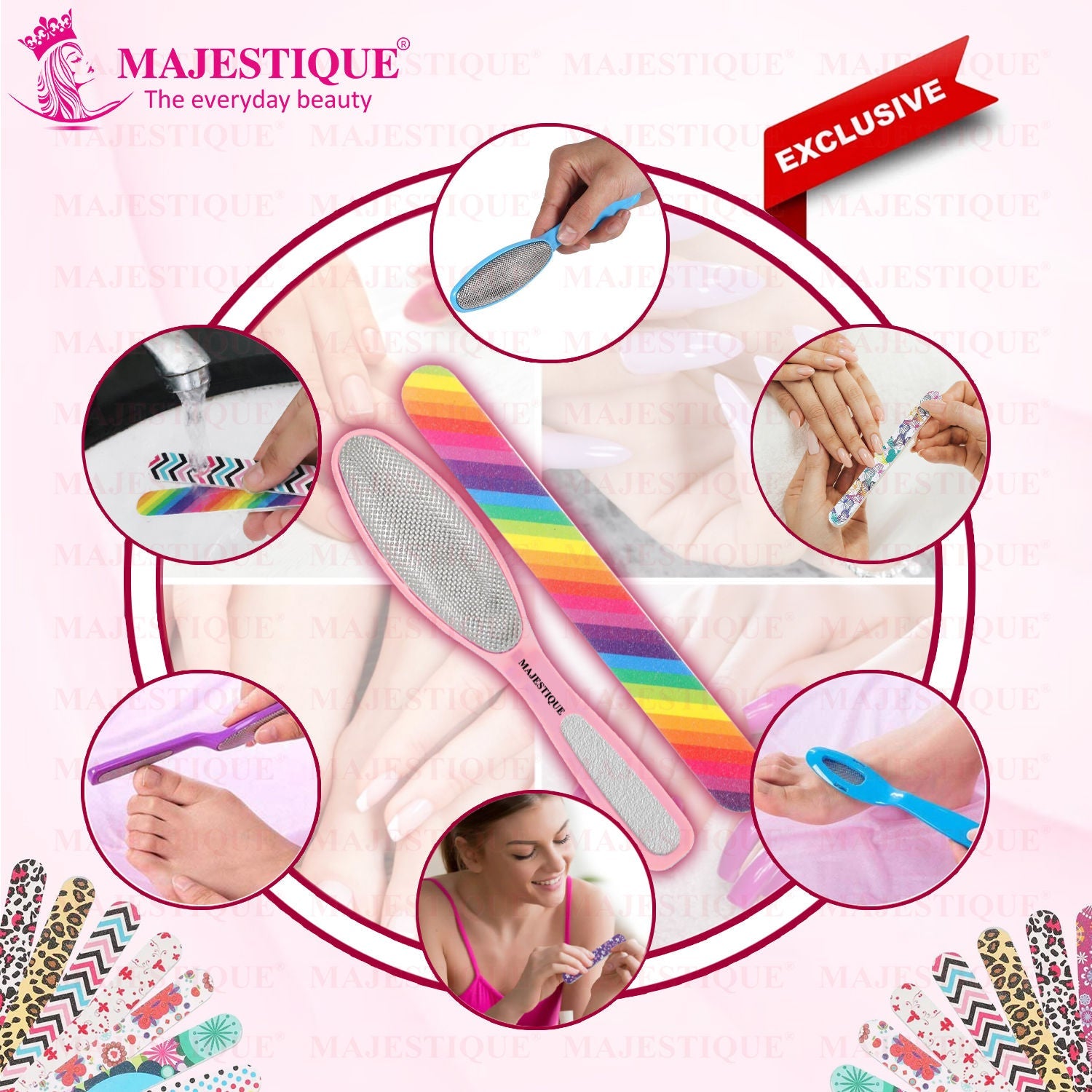 Majestique 2 In 1 Plate Foot Scrubber & Emery Board Nail Filer - Color May Vary