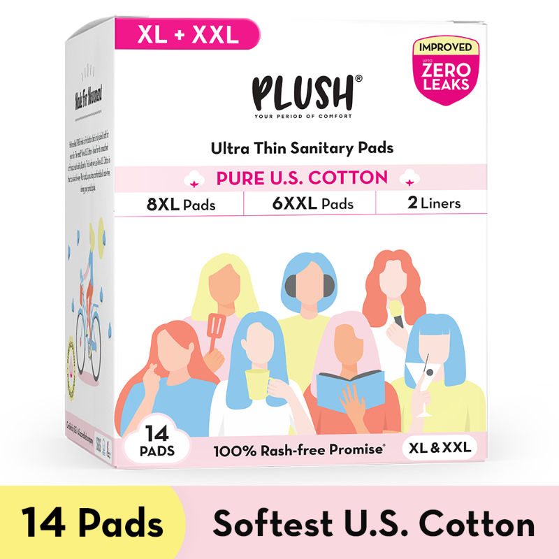 Plush Sanitary Pads 100% Cotton Rash-Free - 4XL + 3XXL+ 2 Free Liners