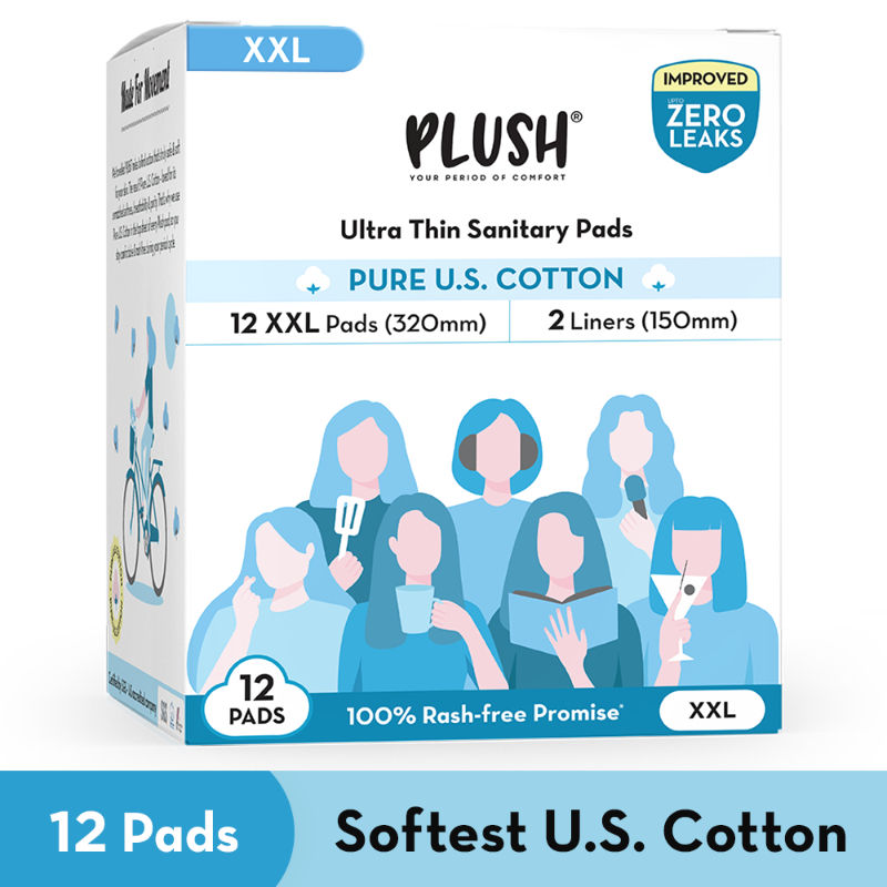 Plush Ultra Thin 12 XXL 100% Cotton Rash Free Sanitary Pads