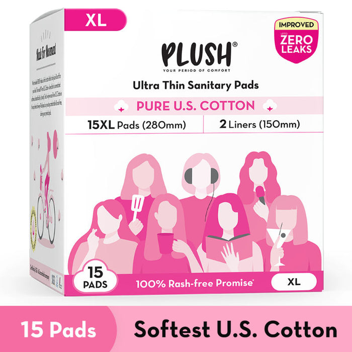 Plush Sanitary Pads 100% Cotton rash-free 15XL + 2 free Liners