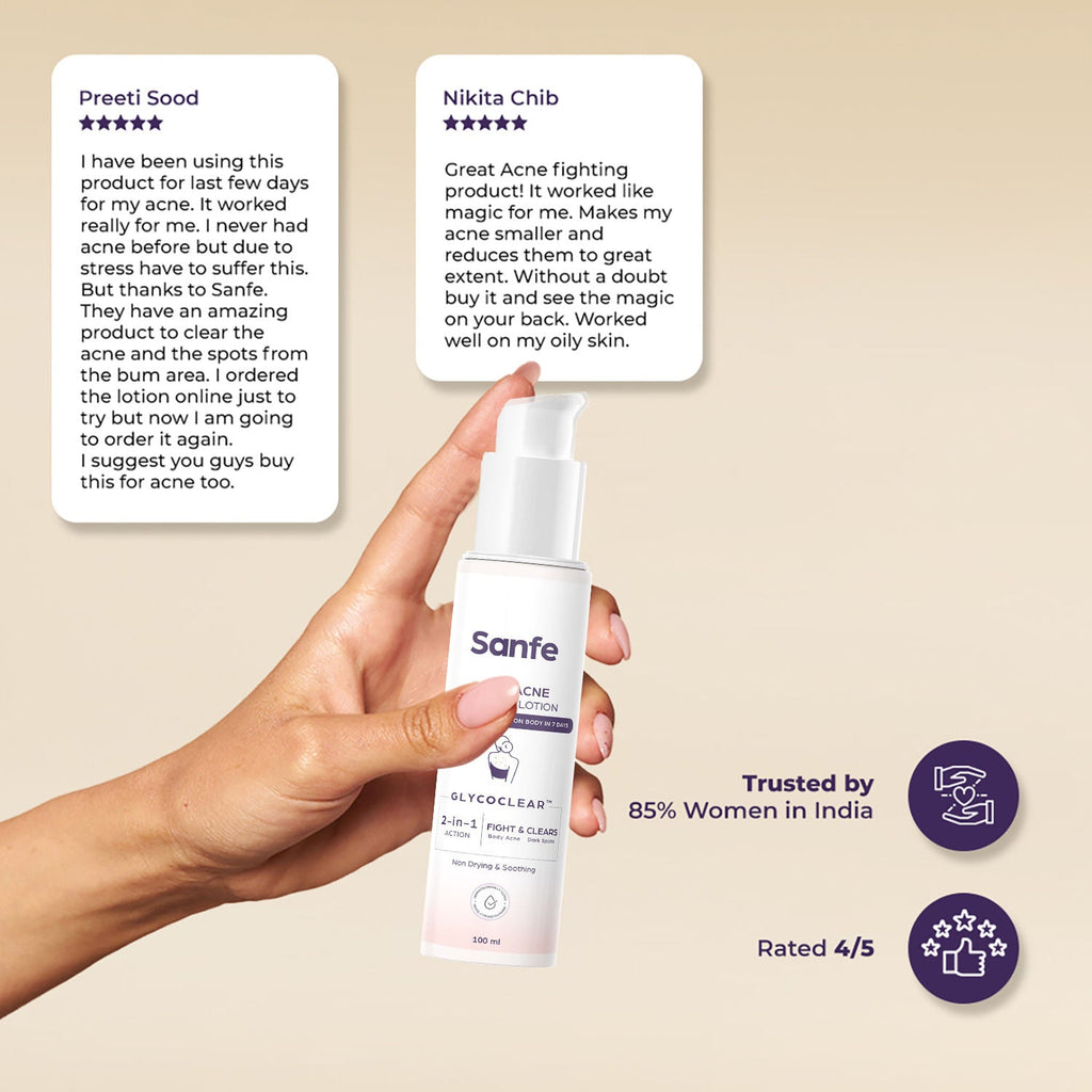 Sanfe Back & Bum Acne Clearing Lotion with Shea Butter & Peach Extracts