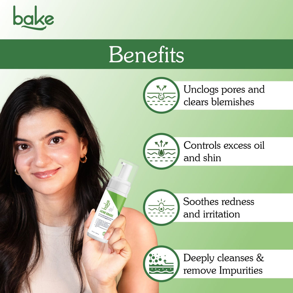 BAKE Acne Erase Foaming Cleanser with 2% Salicylic Acid for Acne, Clogged Pores & Oil Control
