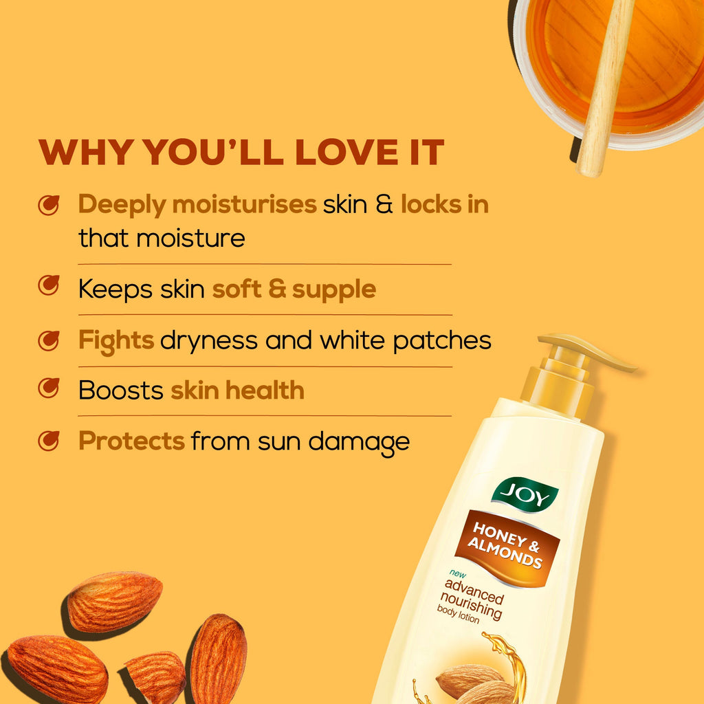 Joy Honey & Almonds Lightweight Body Lotion with Shea Butter, Nourishing 24hr Care for Winter