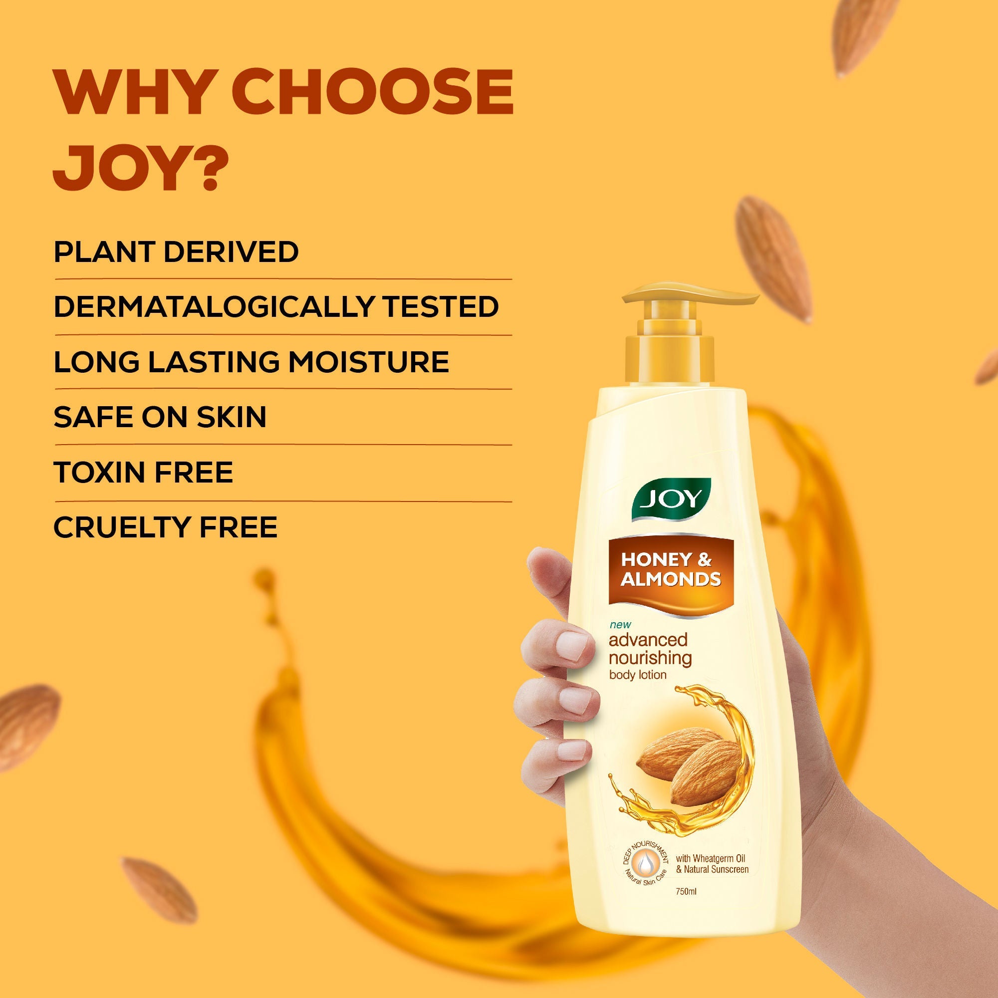 Joy Honey & Almonds Lightweight Body Lotion with Shea Butter, Nourishing 24hr Care for Winter